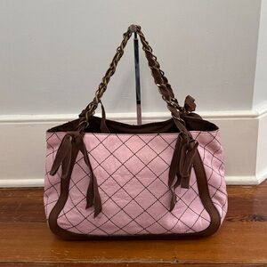 MOSCIHNO Cheap & Chic Pink Quilted Leather Shoulder Tote Bag Purse Brown Y2K
